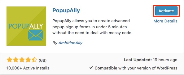 PopupAlly Tutorial - Activate Plugin