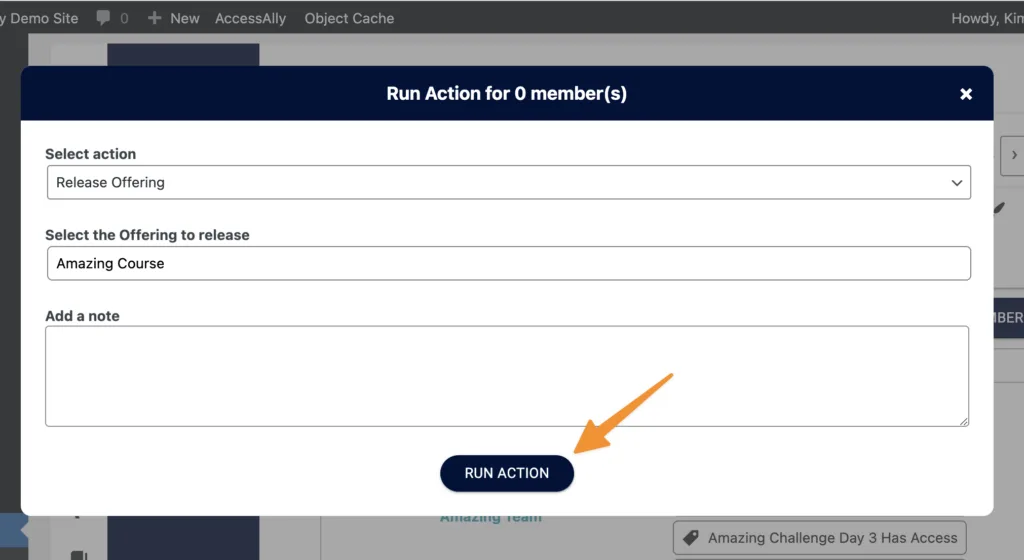 Run Release Offering Action