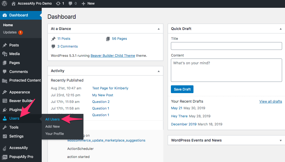 How to get to the users panel in WordPress