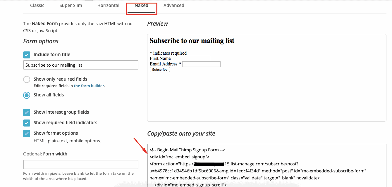 How to get the HTML opt-in code from MailChimp - AccessAlly™ Knowledge Base