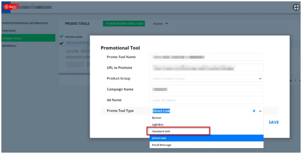 Screenshot of Ontraport Standard Affiliate Link Option