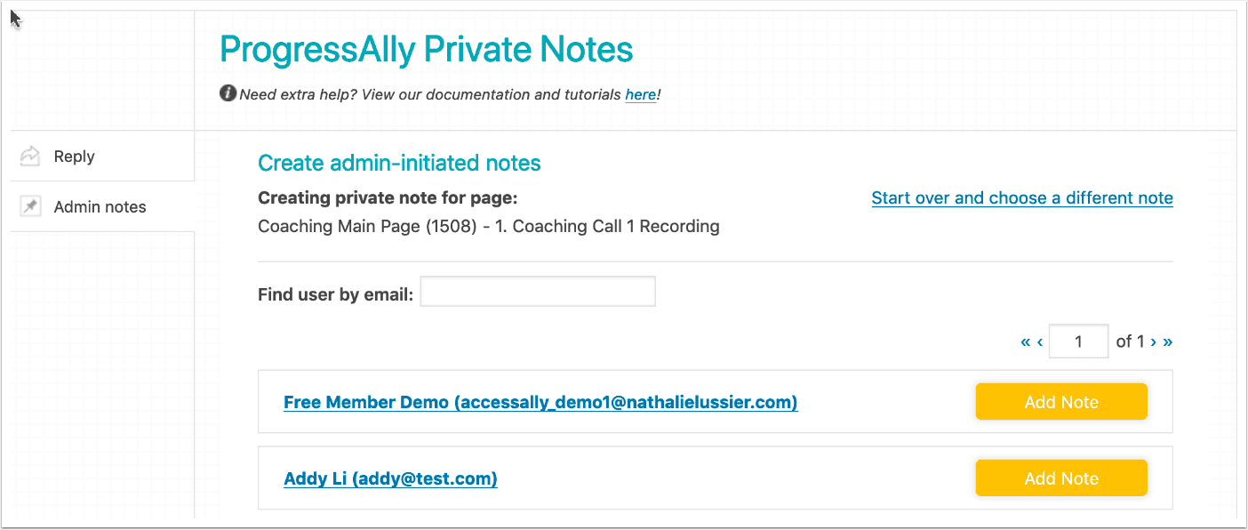 Screenshot from AccessAlly showing private notes on your coaching dashboard