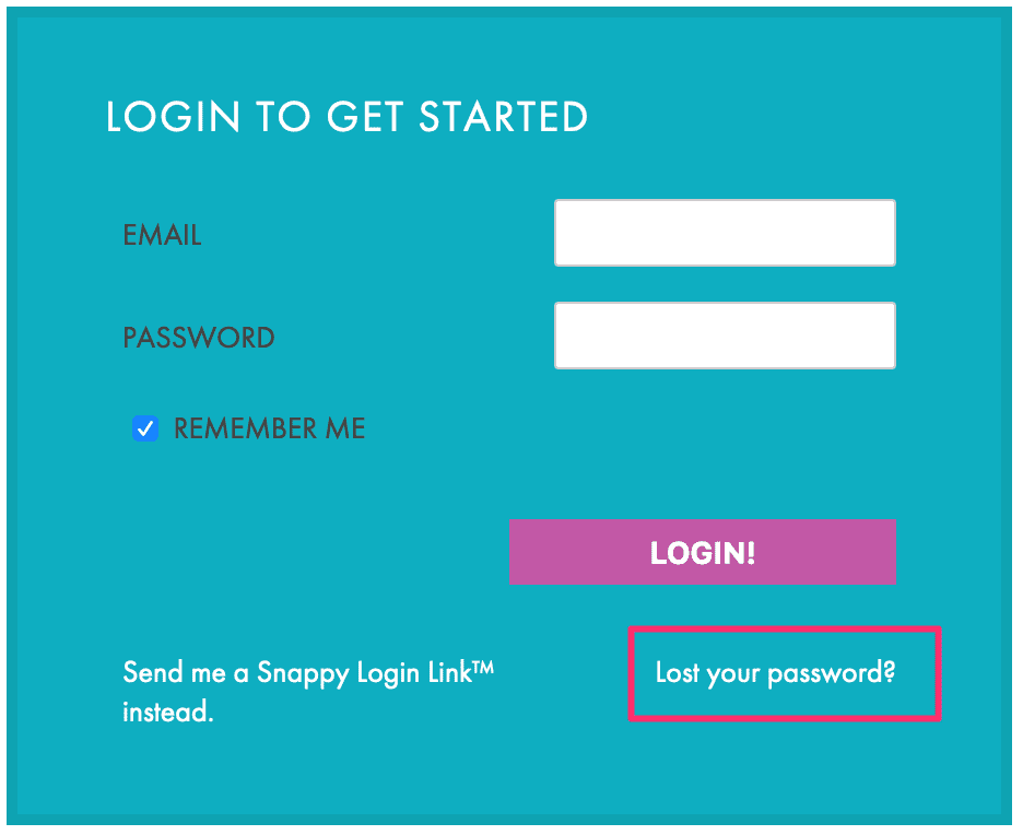 Screenshot of login and reset password screen
