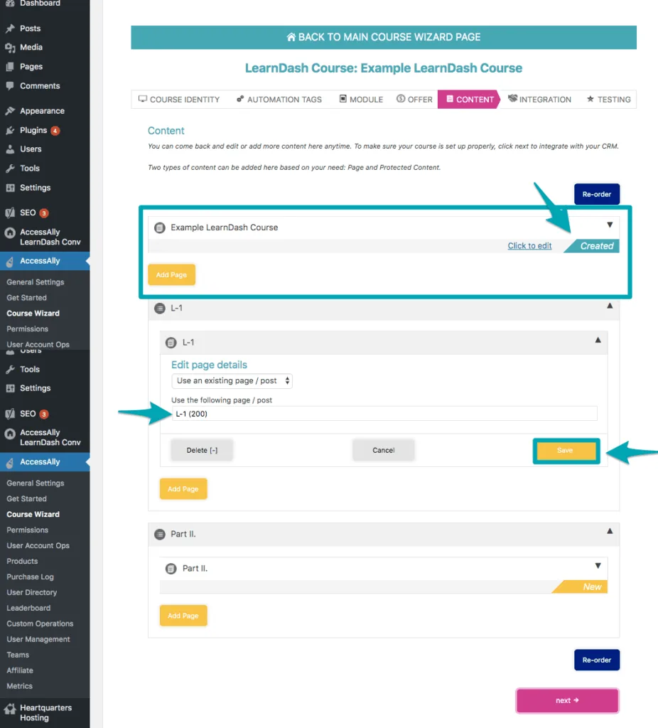 Created saving pages in the course wizard