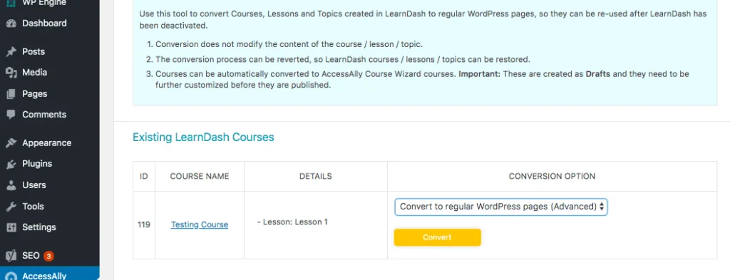 LearnDash to WordPress Pages