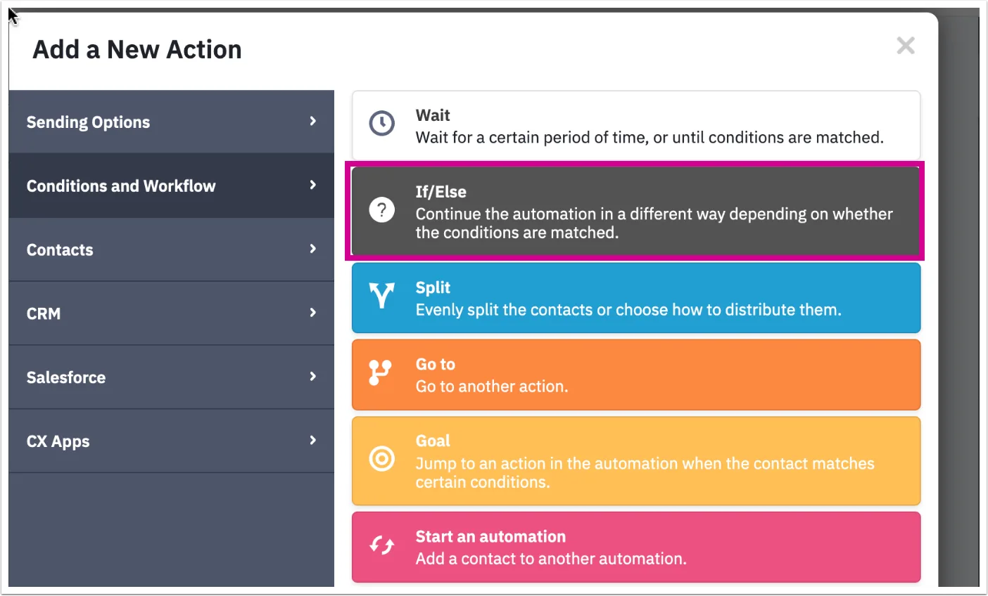 Screenshot of ActiveCampaign condition if/else