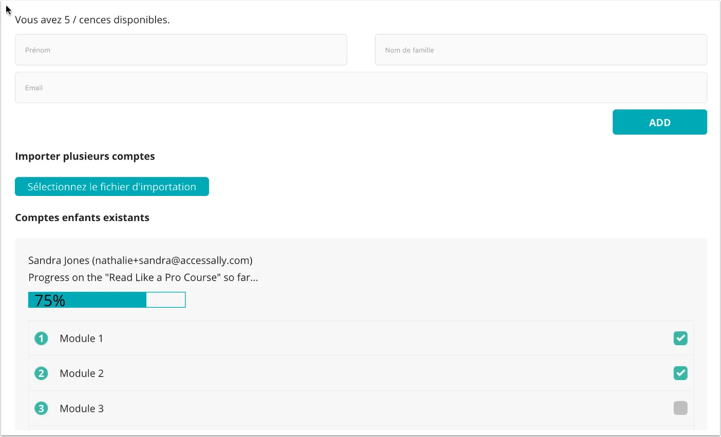 Screenshot of multilingual team dashboard page