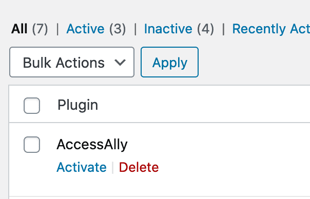 Screenshot of individual activation plugin area
