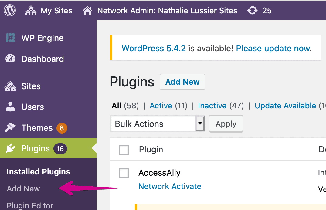 Screenshot of network plugins sidebar
