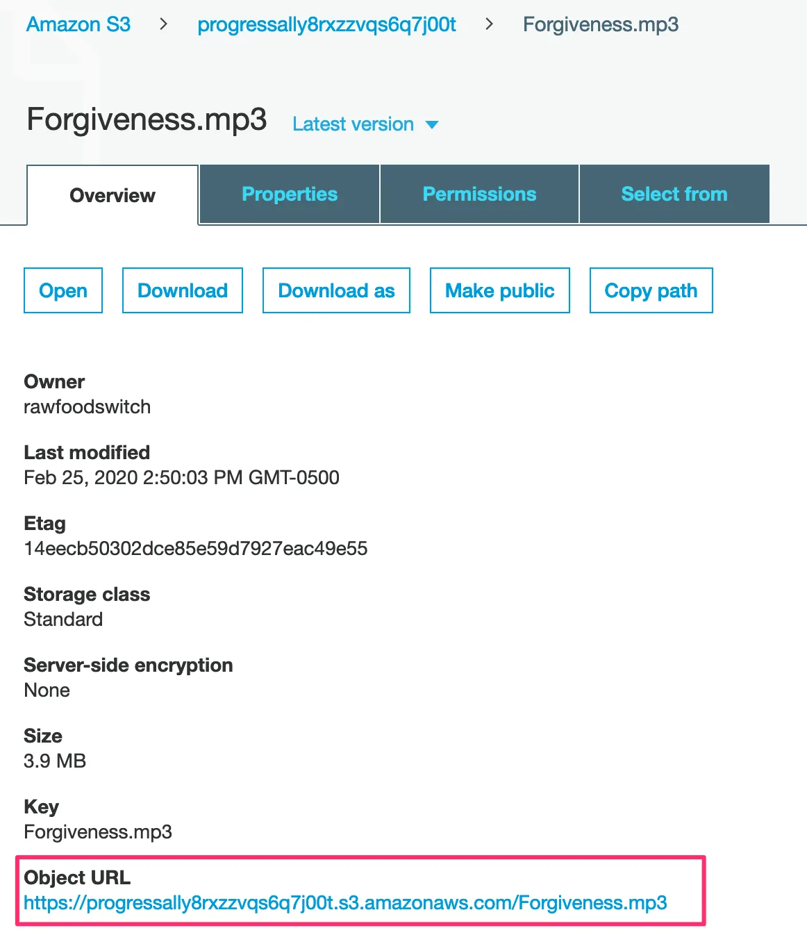 Screenshot of URL to copy and paste