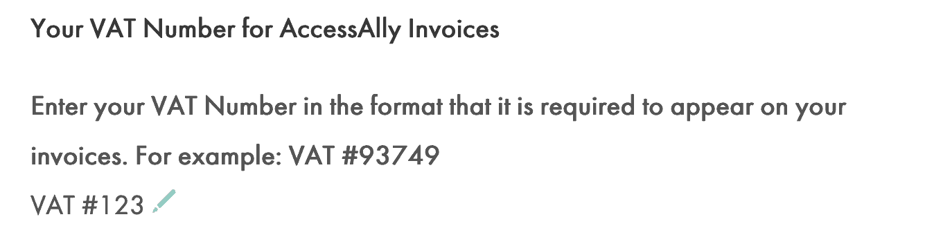 Screenshot of editable VAT number