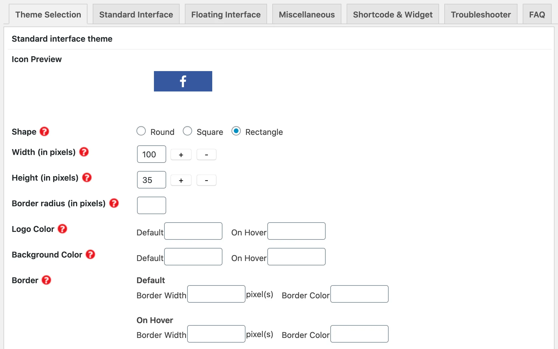 Screenshot of social icon settings