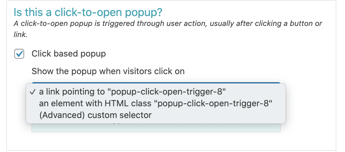 Screenshot from PopupAlly showing a link pointing to setting