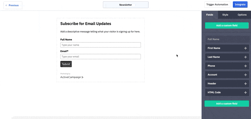 How to get the embed form code from ActiveCampaign