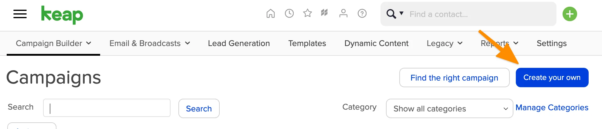 Screenshot of create campaign button
