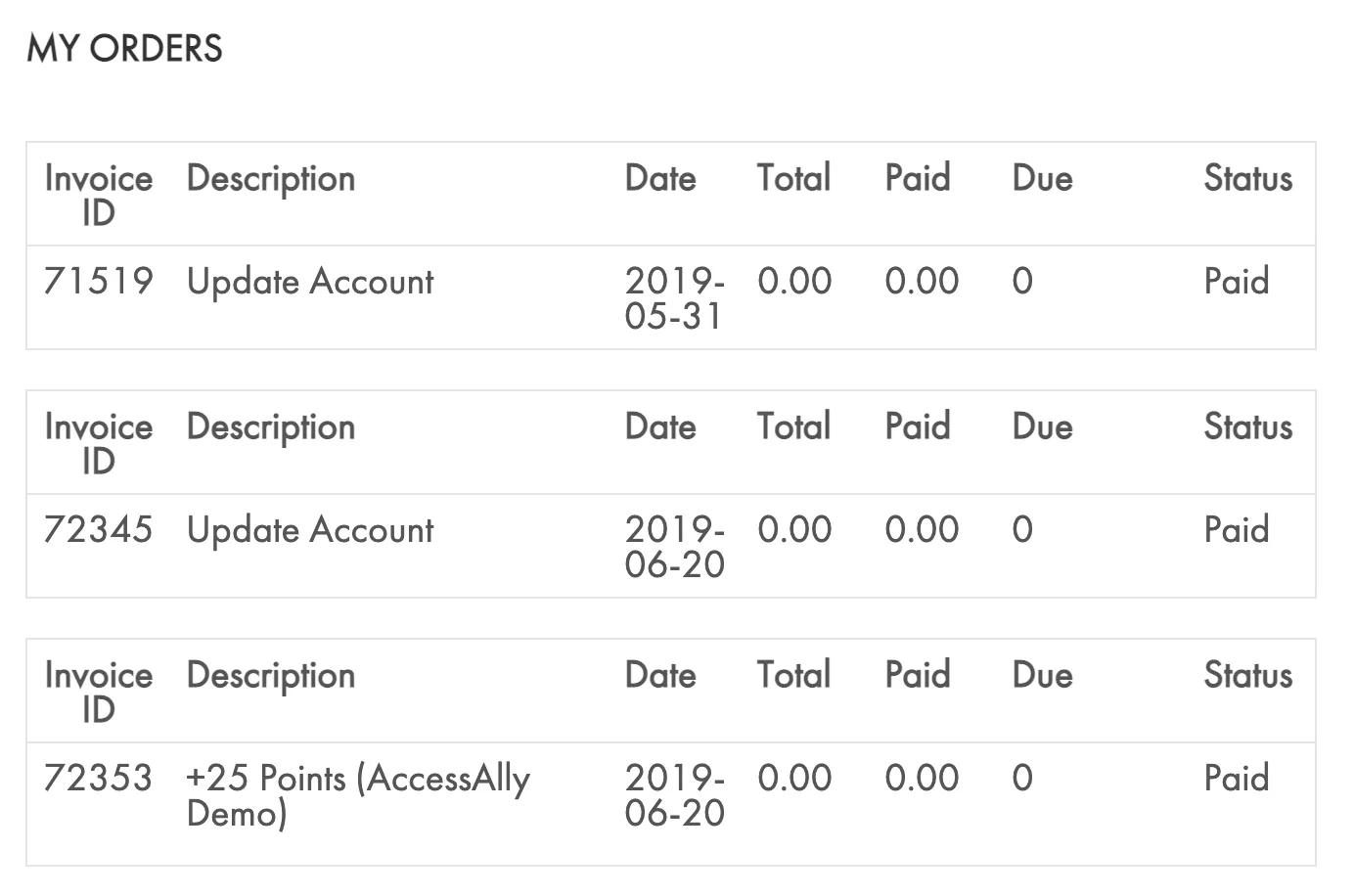List Orders Shortcode