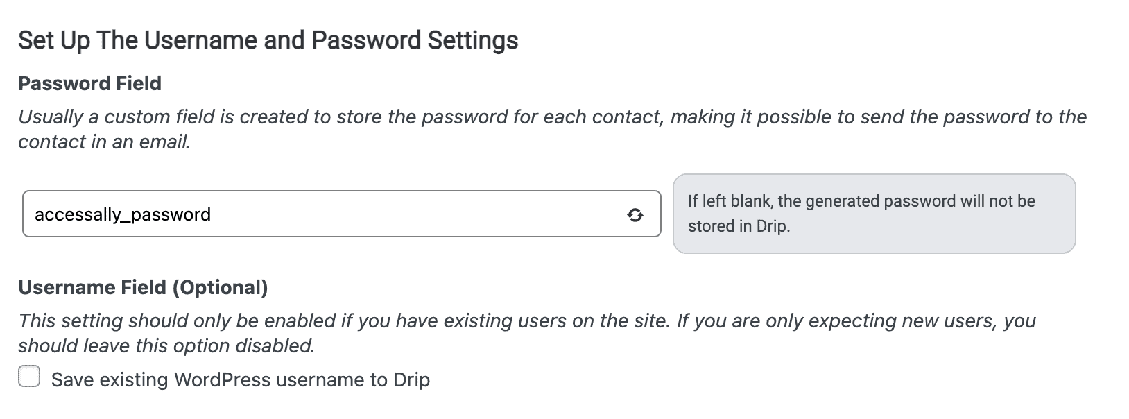 Screenshot of password field settings
