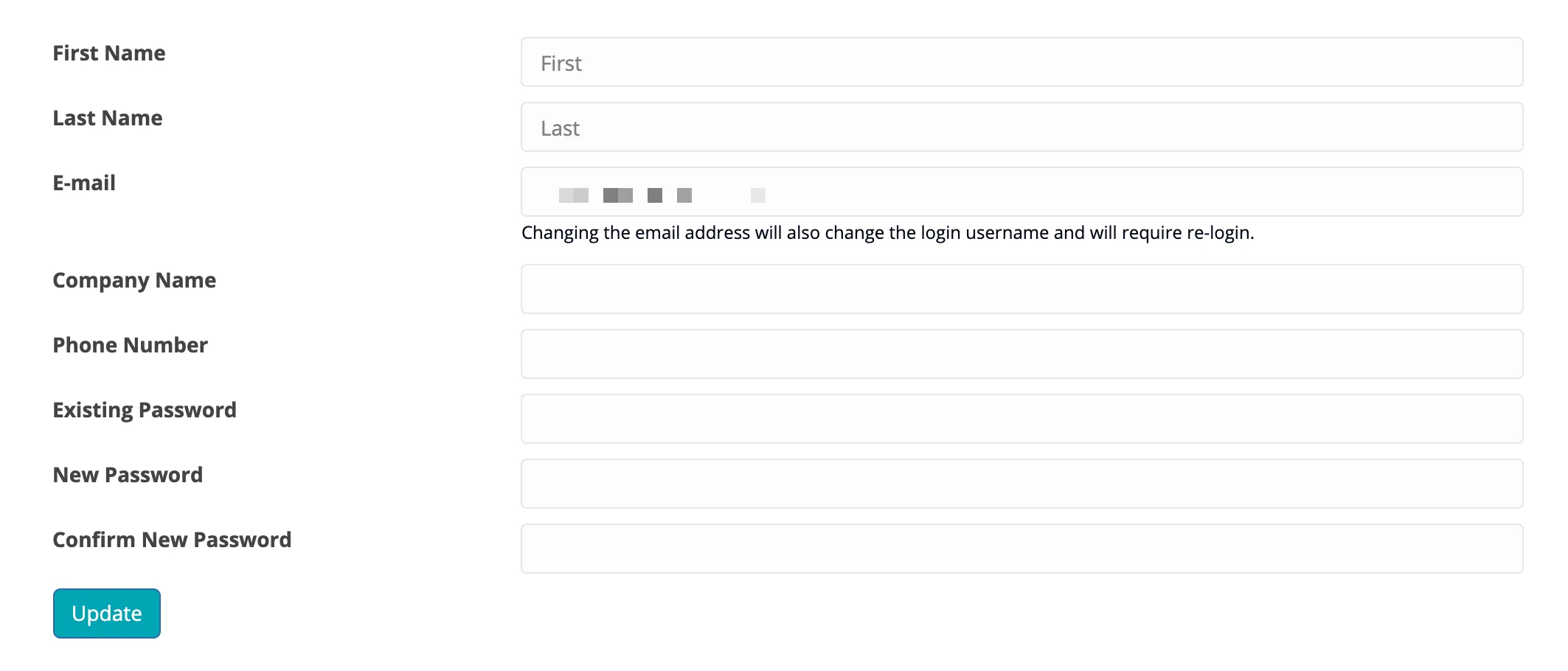Screenshot of Update Profile