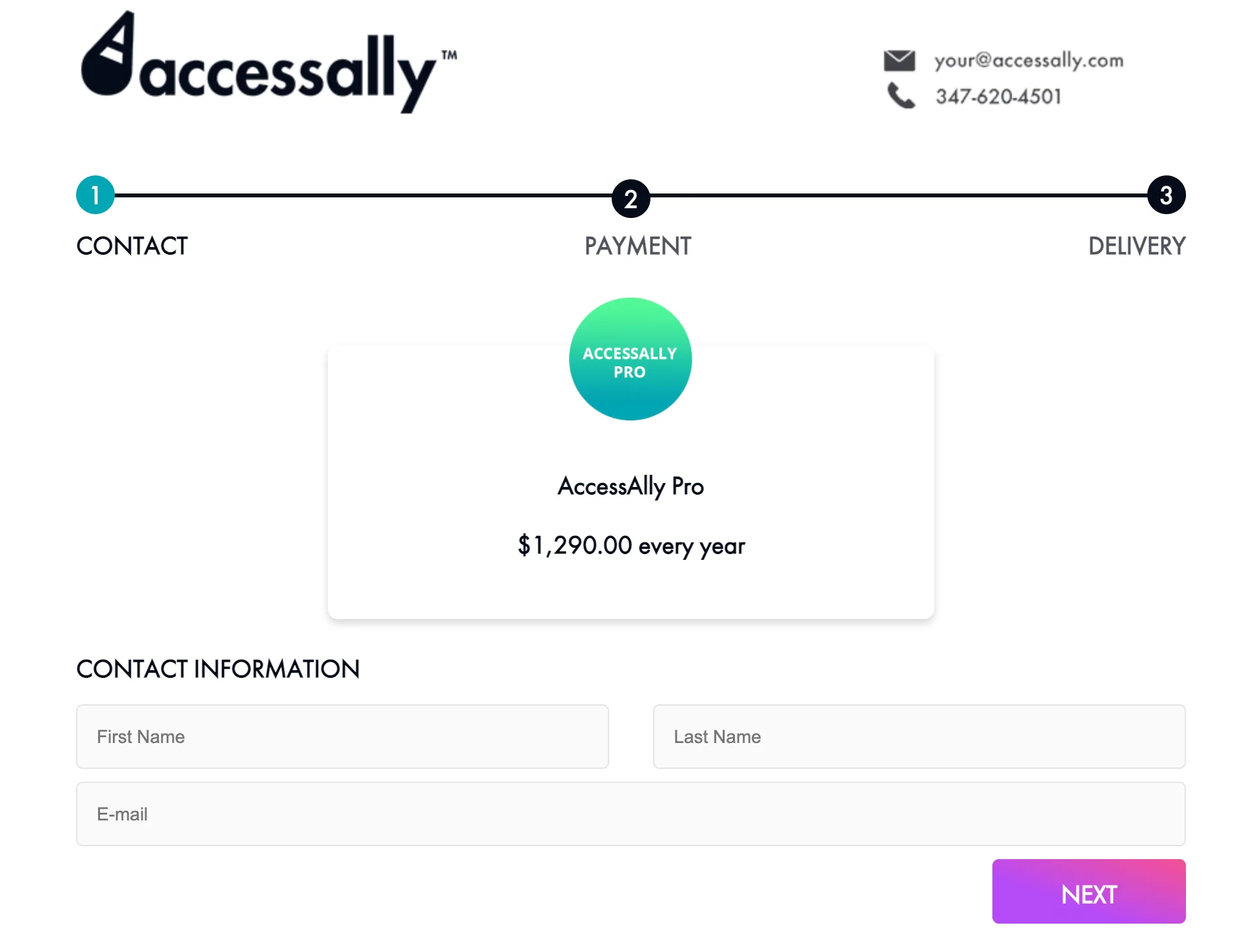 Screenshot of an AccessAlly Order Form