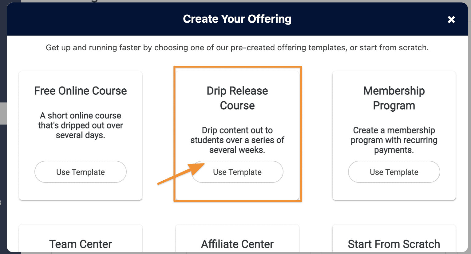 Screenshot from AccessAlly showing the 5 day paid challenge, drip release course use template through offerings wizard