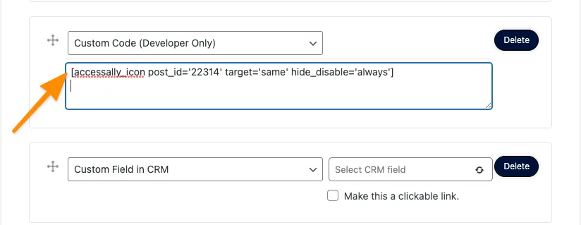 AccessAlly Shortcode Added to Custom Code Block