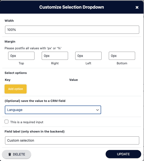 Add Language to Order Forms