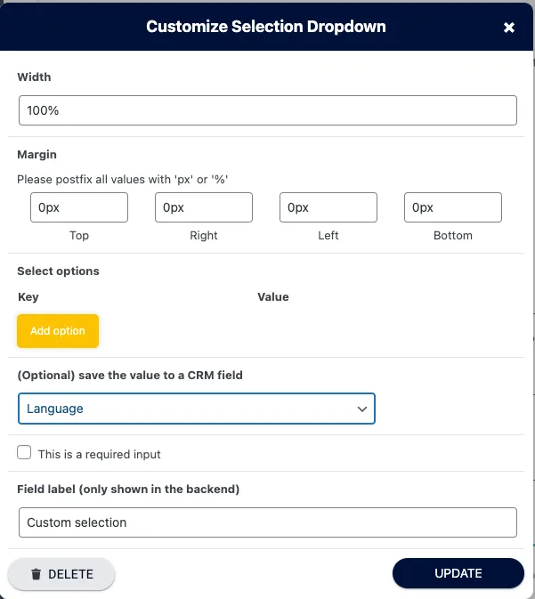 Add Language to Order Forms
