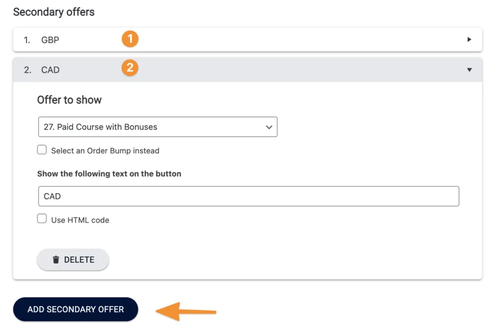 Screenshot of additional toggle offers