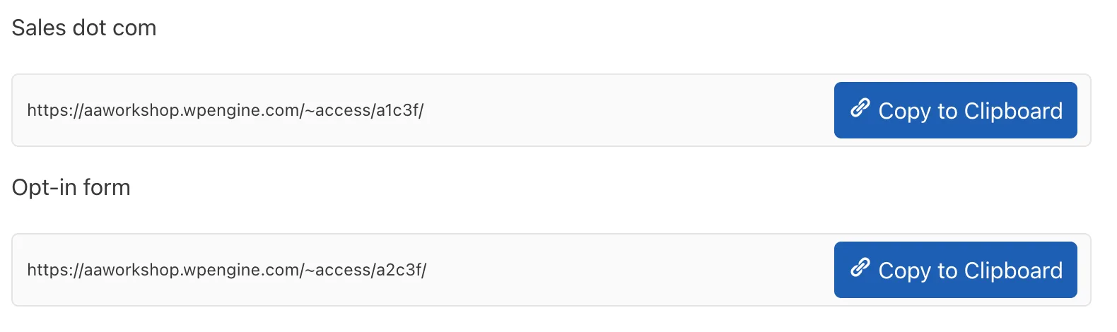 Screenshot of affiliate link copy to clipboard shortcode