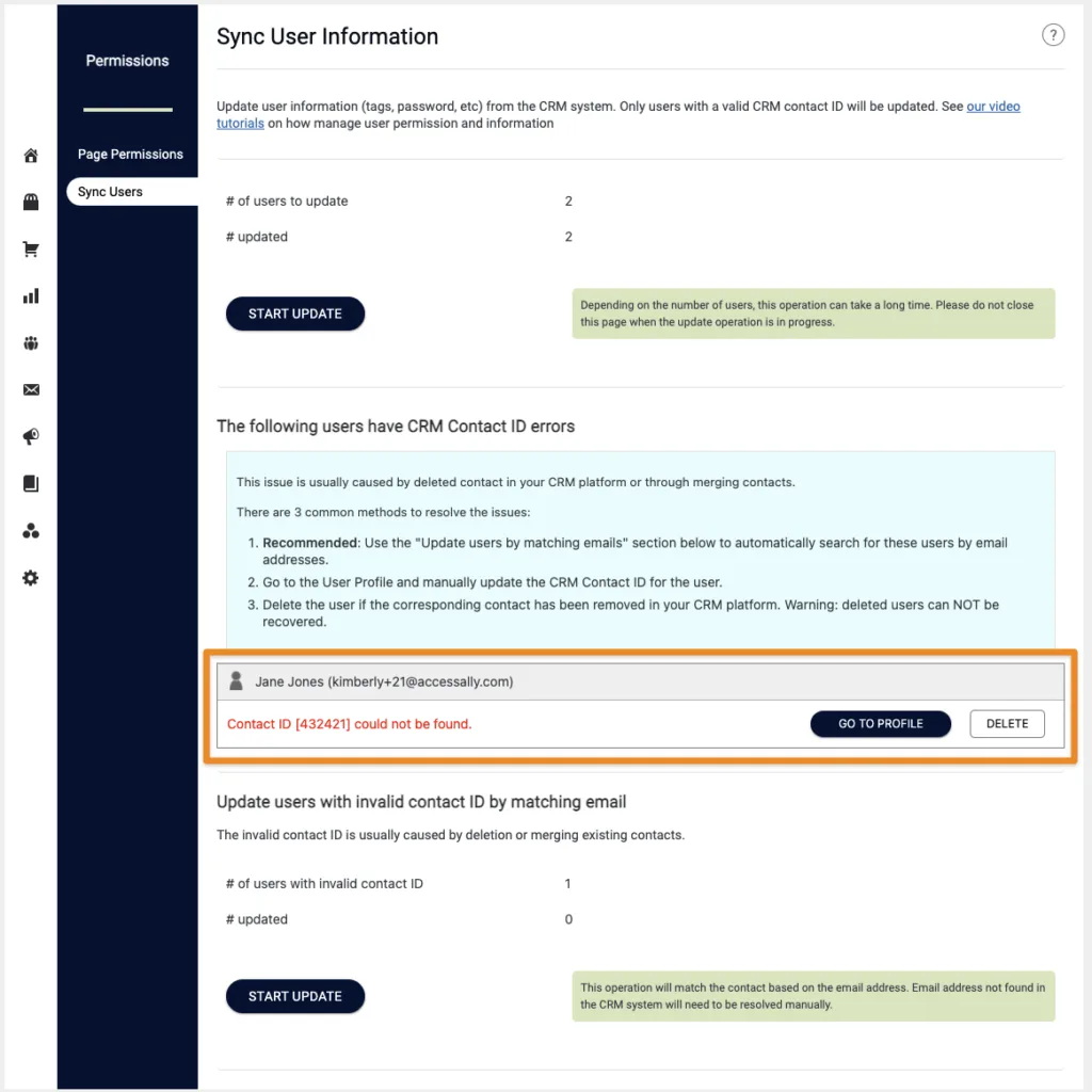 CRM Contact ID Errors