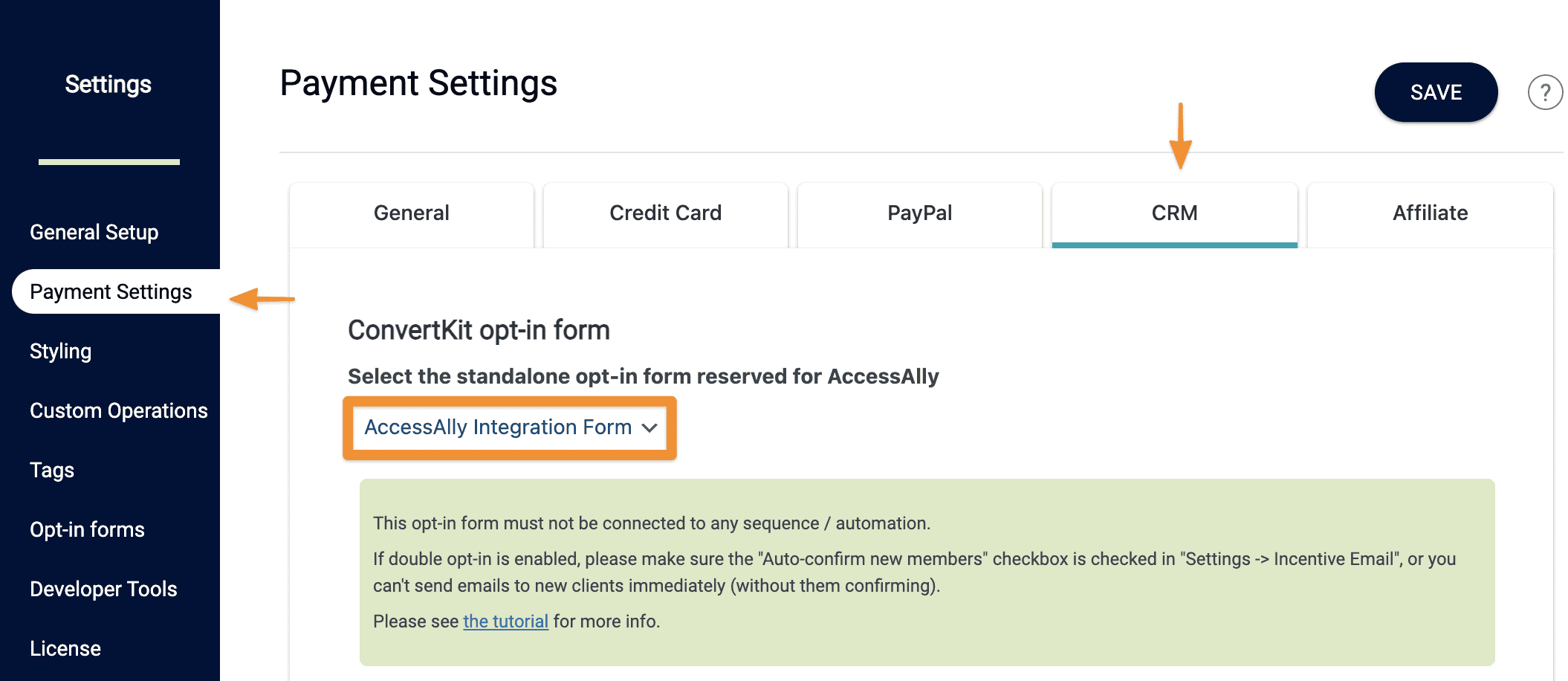 Screenshot of ConvertKit CRM form settings