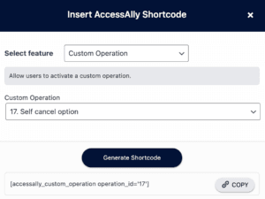 Screenshot of the Insert Shortcode for Custom Operation