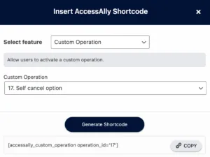 Screenshot of the Insert Shortcode for Custom Operation