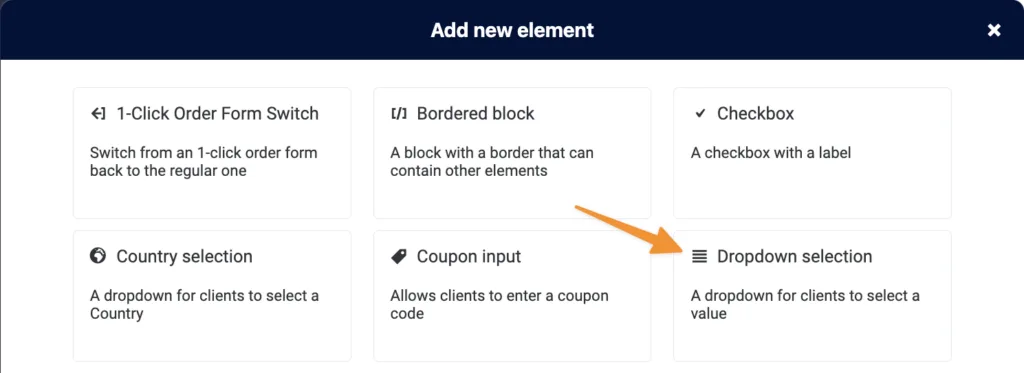 Dropdown selection as shown in AccessAlly Order Form