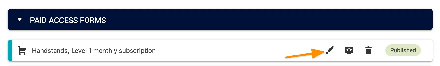 Screenshot from AccessAlly showing how to edit a new order form for subscription replacement