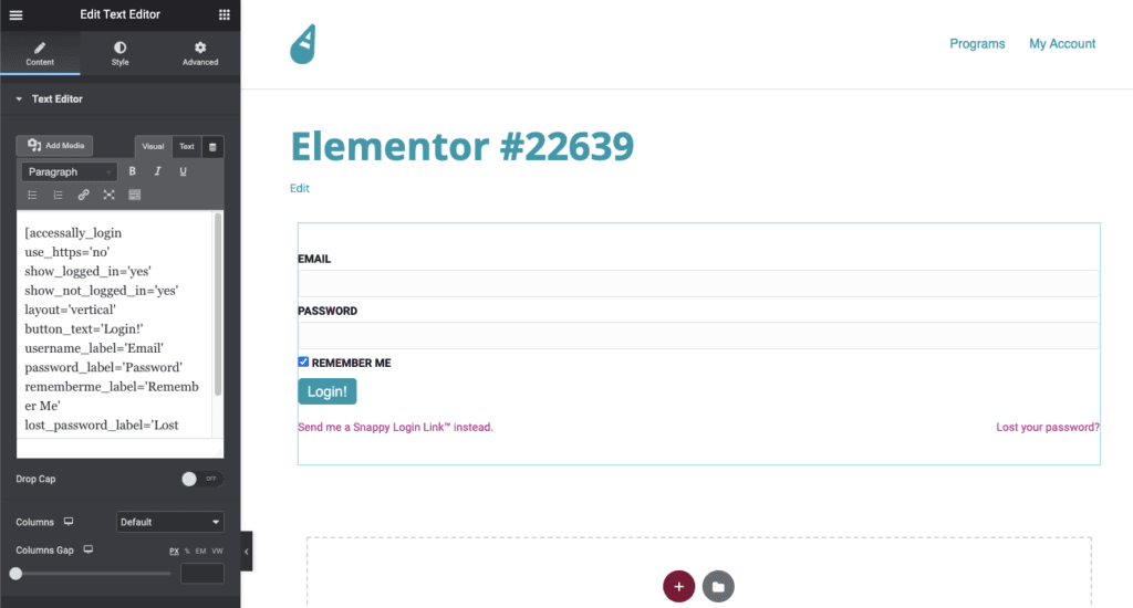 Elementor Shortcode with Text Widget