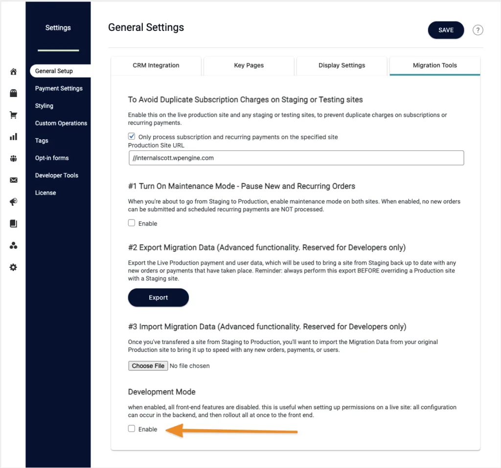 Enable Development Mode