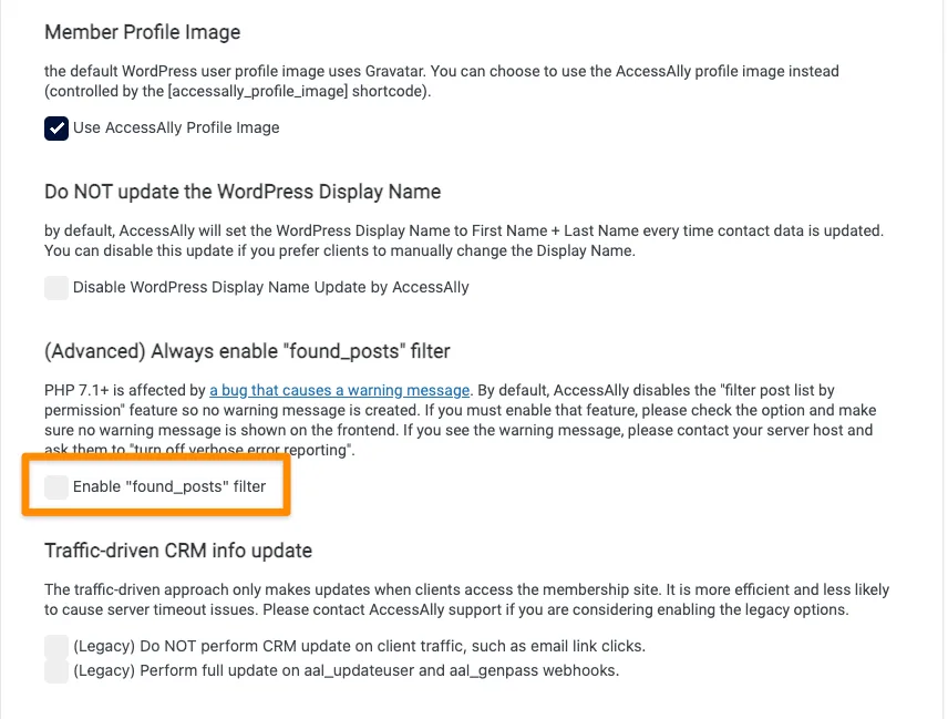 Enable Found Posts Filter