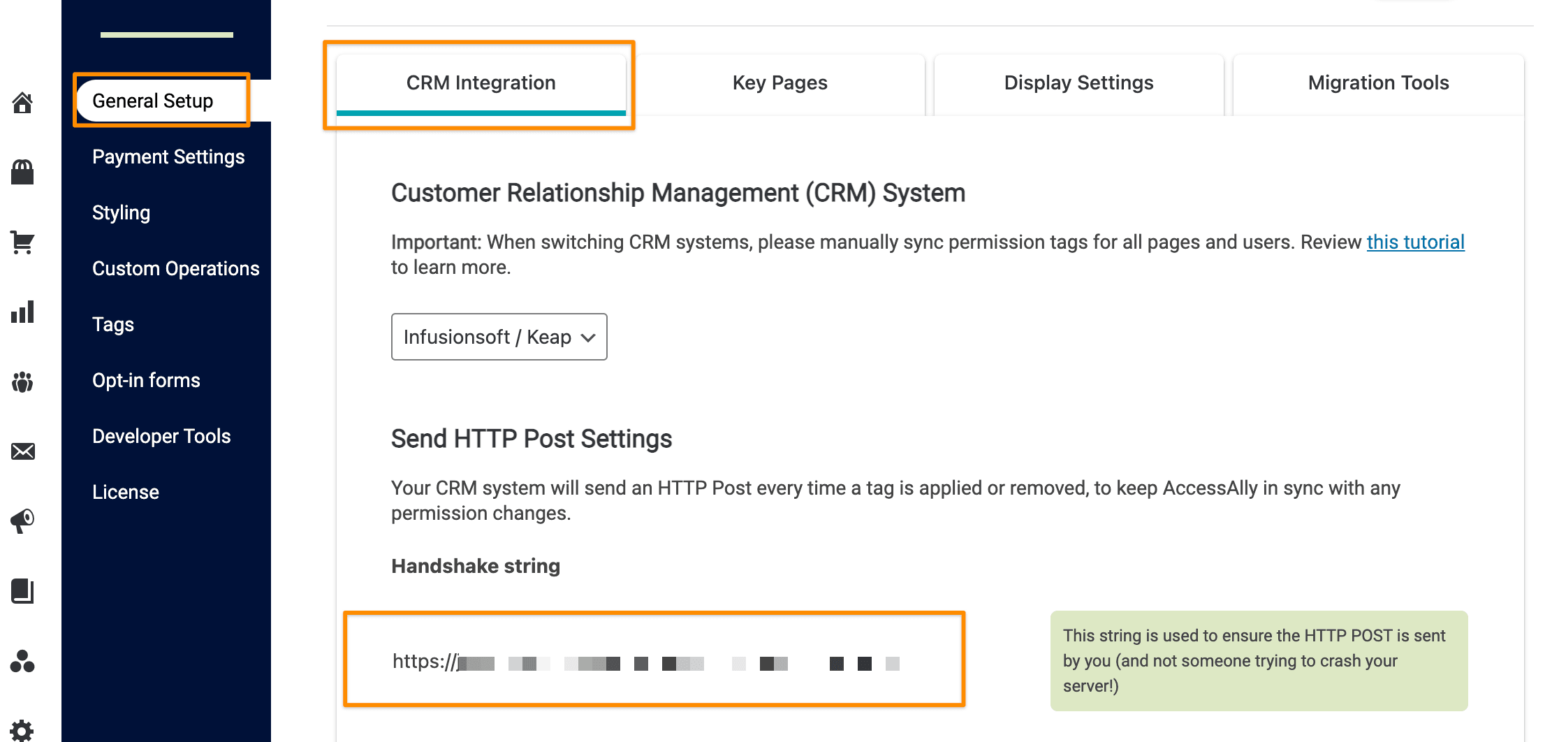 HTTP post from general setup inside AccessAlly