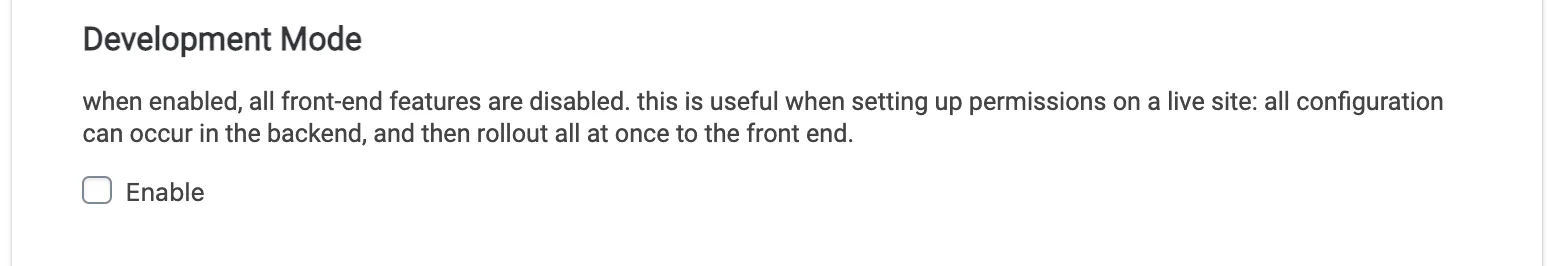 Screenshot from AccessAlly showing the development mode checkbox