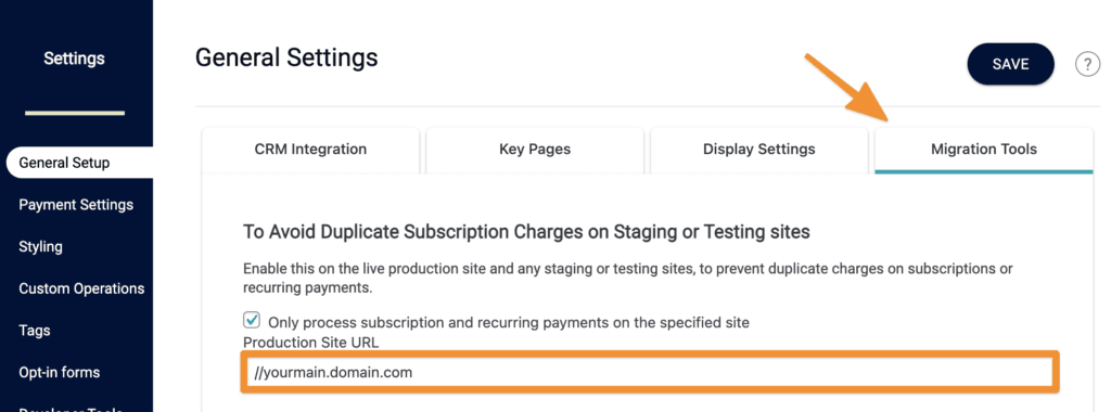 Screenshot of migration tools URL setting