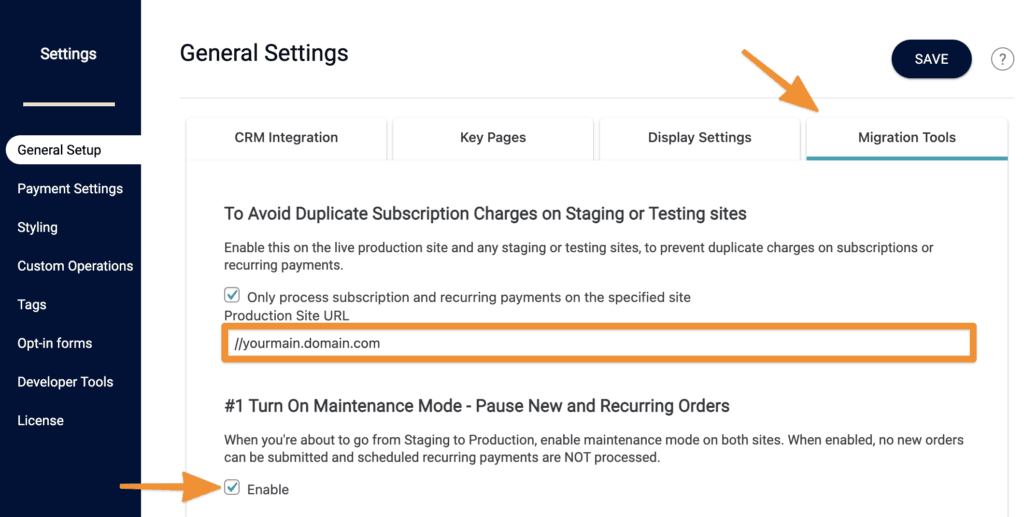 Screenshot of enabling migration tool maintenance mode