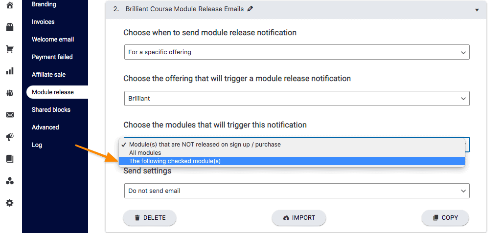Module Release Email Options