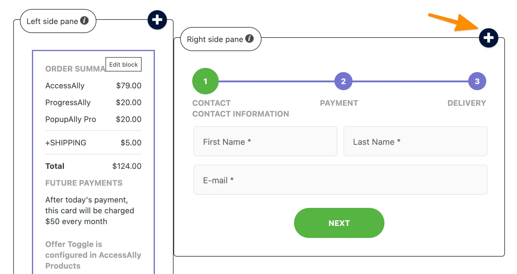Screenshot of order form editor