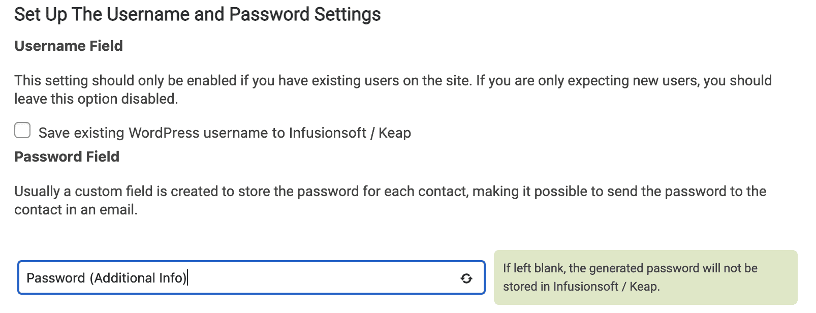 screenshot showing the password field in AccessAlly under general settings