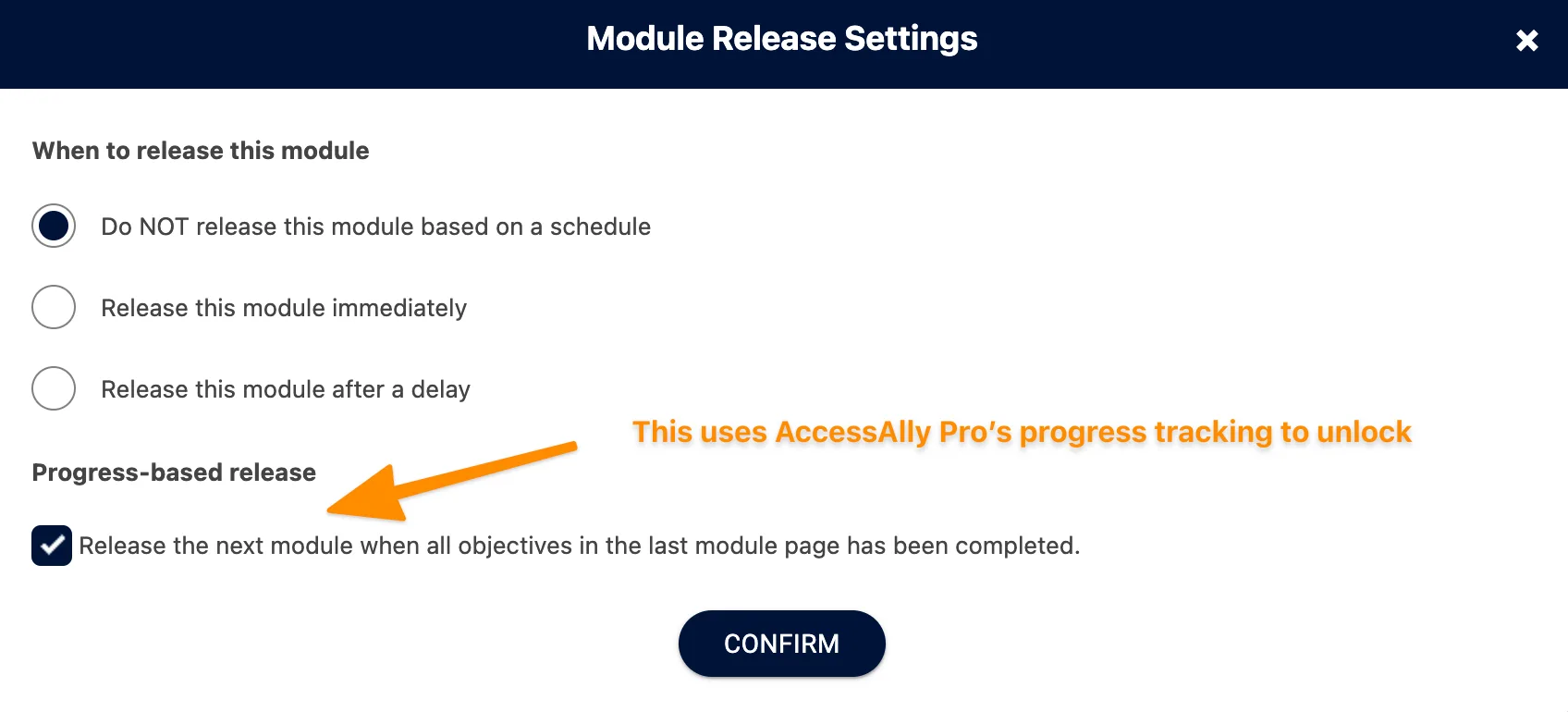 Screenshot of progress based unlocking options