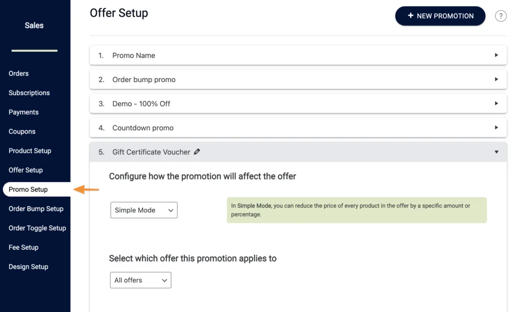 Screenshot of promo tab