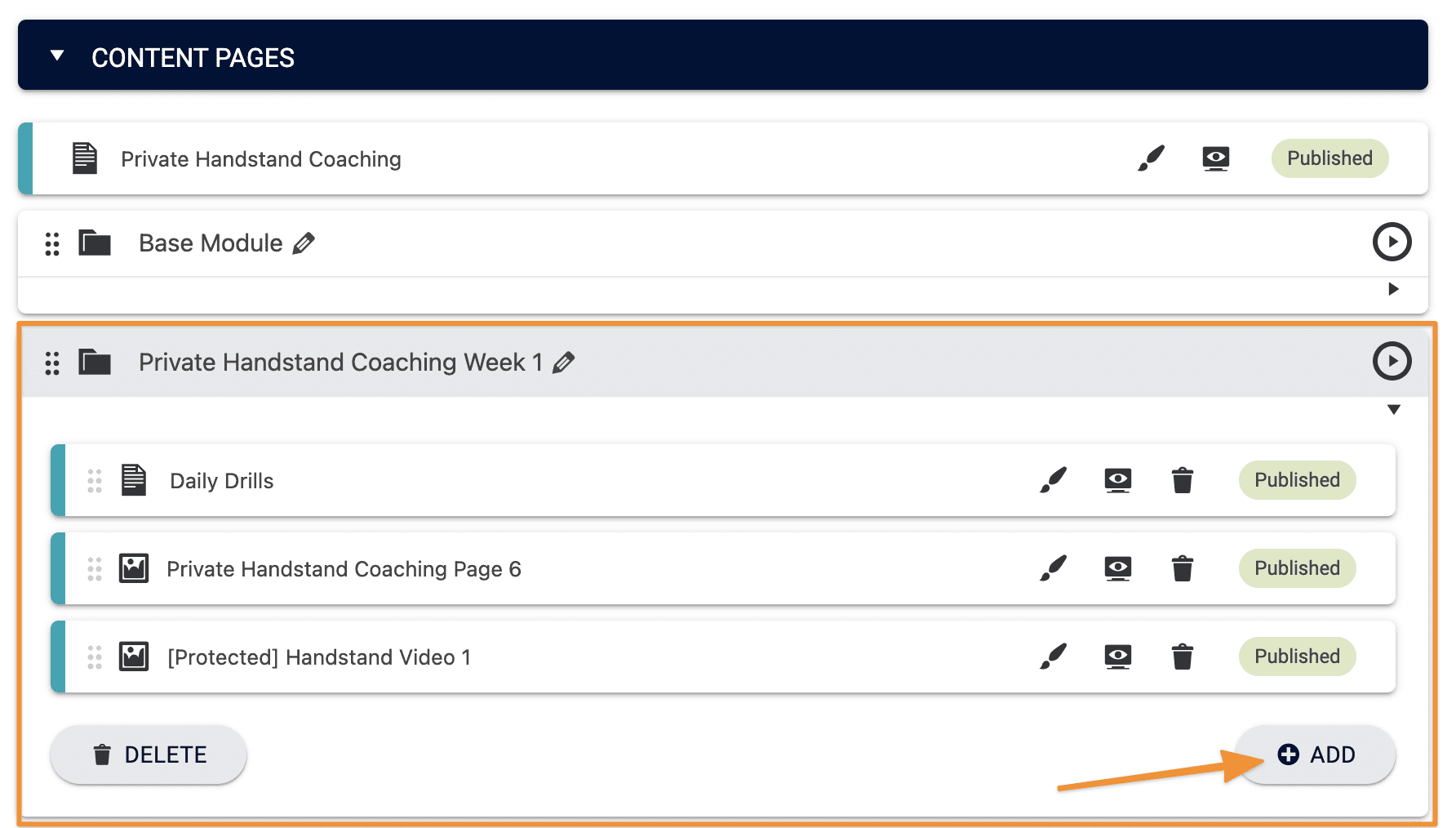 Screenshot from AccessAlly showing where to add protected content through the offerings wizard