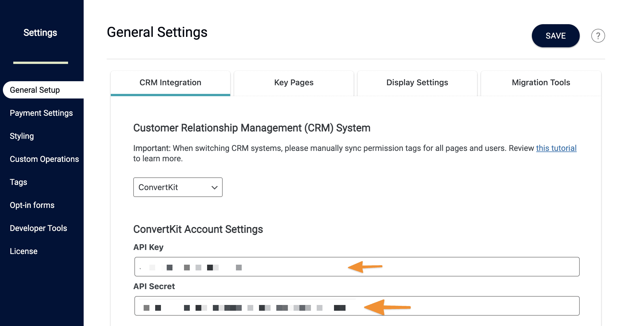 Screenshot of ConvertKit API settings