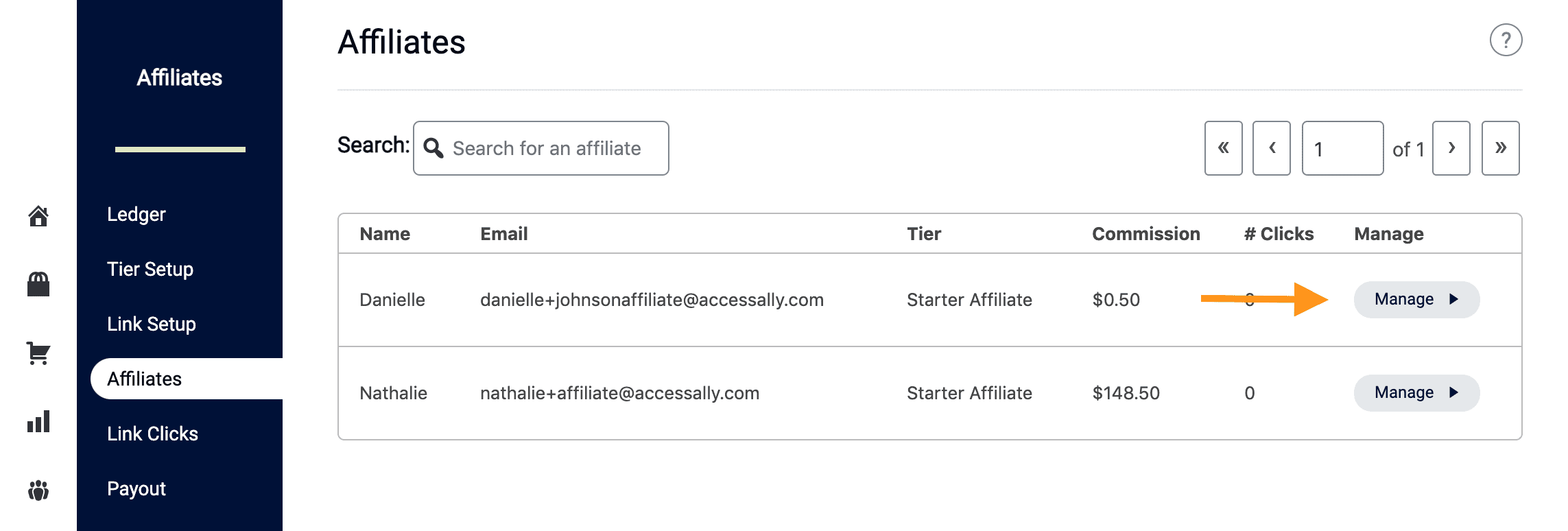 manage affiliate details button
